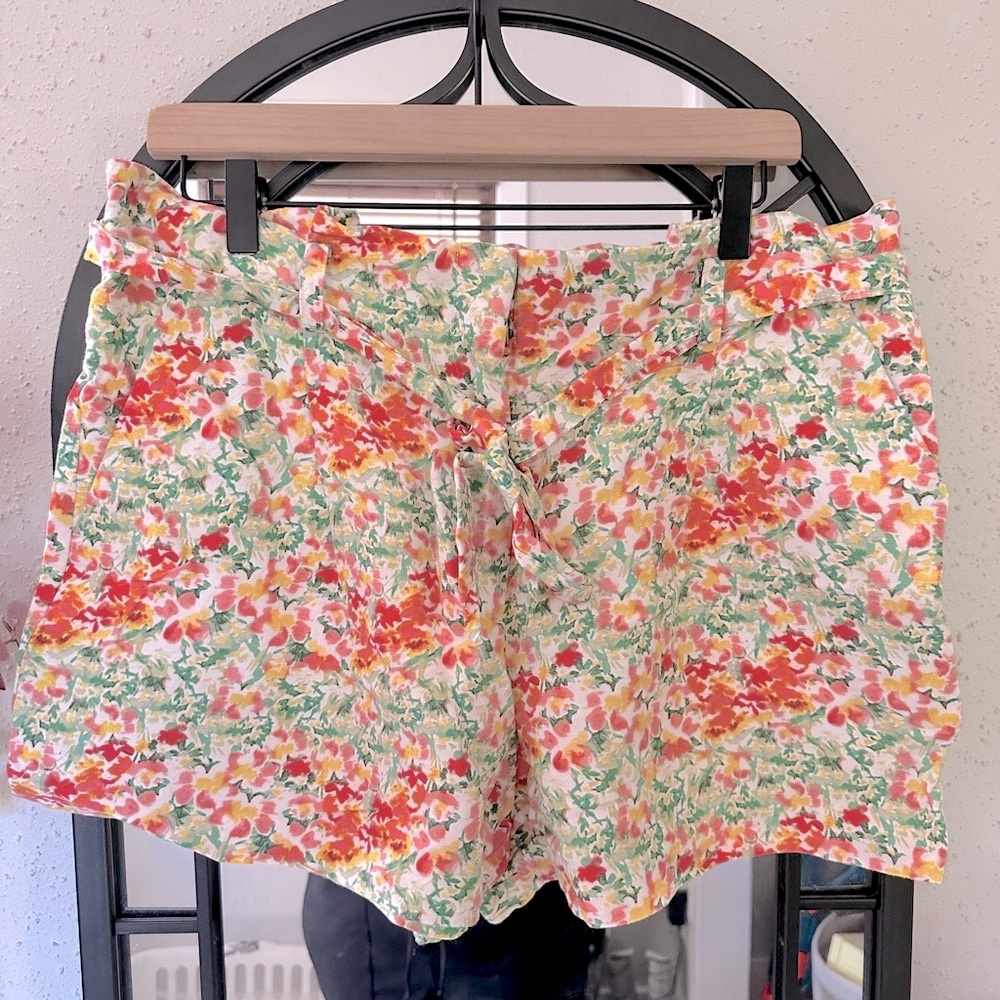 LOFT High Waisted Floral Linen Blend Paperbag Shorts